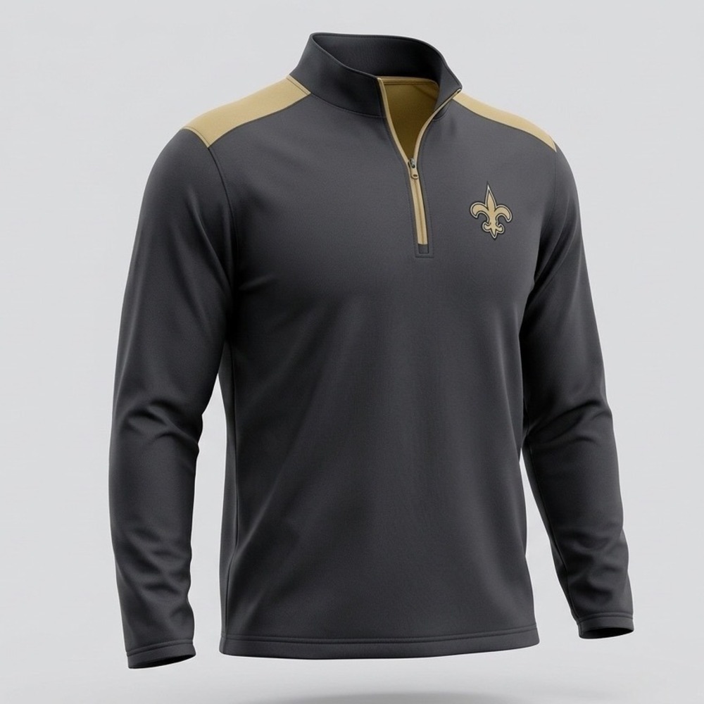NFL Team Apparel‎ Mens New Orleans Saints Quarter Zip Pullover Black Gold 3XL